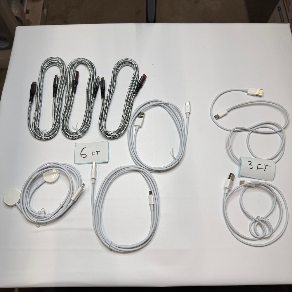 Set of 9 - 7 USB C/A to USB C Charging Cables 3ft 6ft, 2 Magnetic Watch Charger
